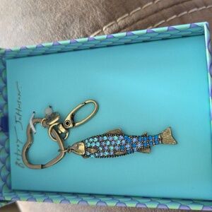 Betsey Johnson Blue and Gold Fish Keychain/Charm Or Bag Pull
